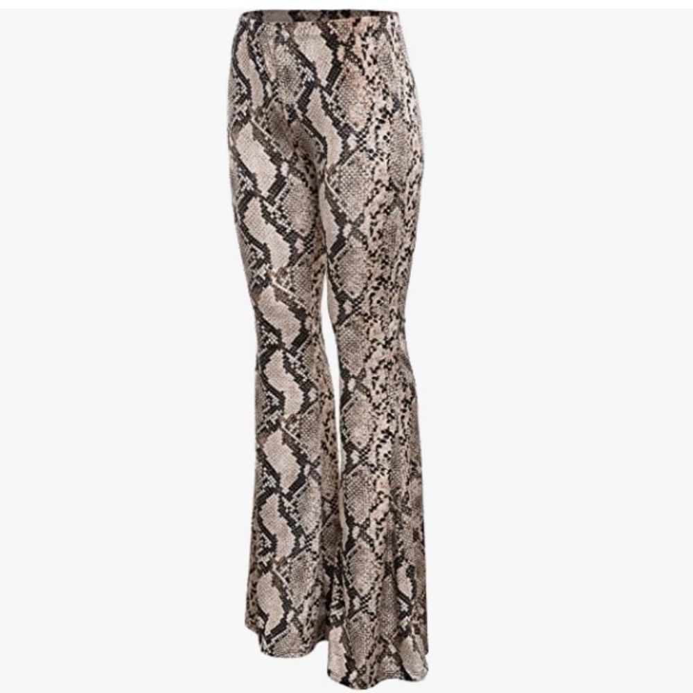 Buttery Soft Animal Snakeskin Print VELVET Bell Bottom Flare Pants - Picture 9 of 14